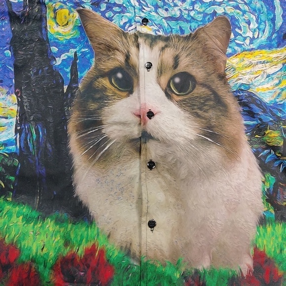 No name Cat shirt sleeve button down shirt with no size - Picture 1 of 8